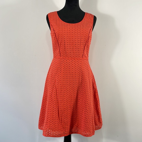 Sophie Max Eyelet Orange Dress, cinched waist, Size Small - Picture 12 of 12